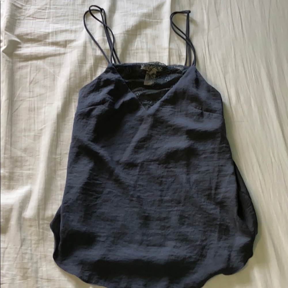 H&M Cute Silky smooth blue top with lace front